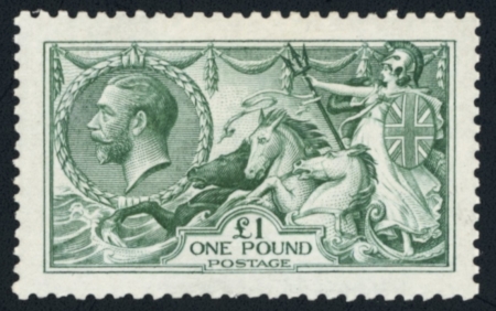 Stamp of Great Britain » King George V » 1913-19 Seahorse Issues 1913 Waterlow £1 dull blue-green mint large part o.g.,