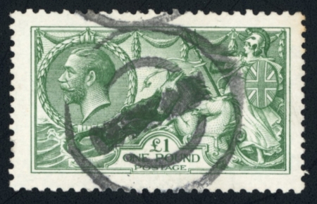 Stamp of Great Britain » King George V » 1913-19 Seahorse Issues 1913 Waterlow £1 green used with parcel cancel