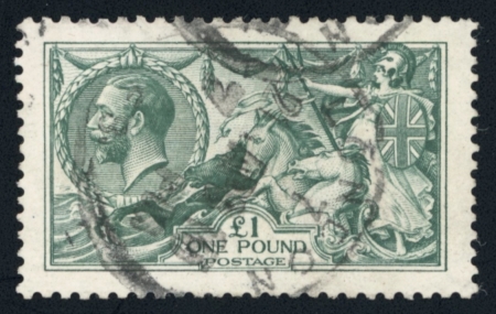 Stamp of Great Britain » King George V » 1913-19 Seahorse Issues 1913 Waterlow £1 dull blue-green used