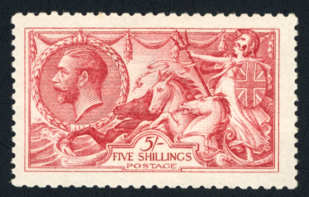 Stamp of Great Britain » King George V » 1913-19 Seahorse Issues 1915 De La Rue 5s bright carmine mint, large part o.g.