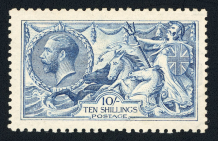 Stamp of Great Britain » King George V » 1913-19 Seahorse Issues 1915 De La Rue 10s blue mint, a fine and well centred example