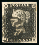 Stamp of Great Britain » 1840 1d Black and 1d Red plates 1a to 11 1840 1d black JA pl.1a with 4 large margins and neat strike of black MC