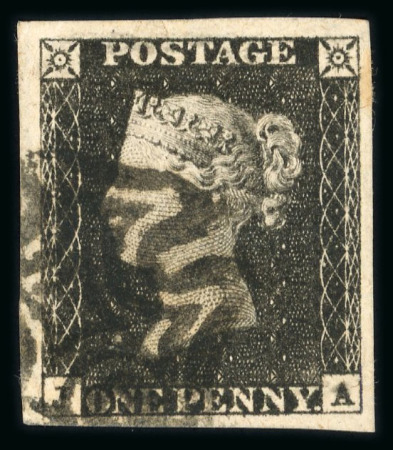 Stamp of Great Britain » 1840 1d Black and 1d Red plates 1a to 11 1840 1d black JA pl.1a with 4 large margins and neat strike of black MC