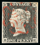 Stamp of Great Britain » 1840 1d Black and 1d Red plates 1a to 11 1d grey-black pl.1a EH (worn plate) with good margins and neat strike of red MC