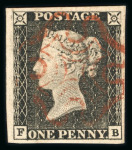 Stamp of Great Britain » 1840 1d Black and 1d Red plates 1a to 11 1d black pl.1a FB with good to large margins, used