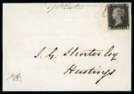 Stamp of Great Britain » 1840 1d Black and 1d Red plates 1a to 11 1840 1d black pl.1b PJ on printed dinner invitation to Hastings