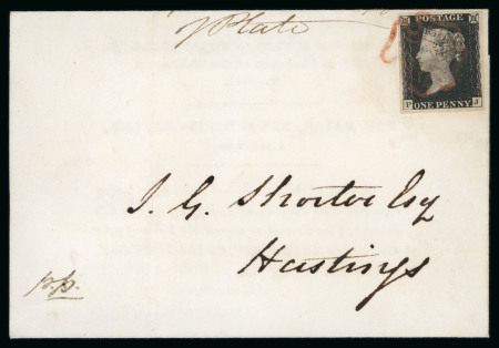 Stamp of Great Britain » 1840 1d Black and 1d Red plates 1a to 11 1840 1d black pl.1b PJ on printed dinner invitation to Hastings