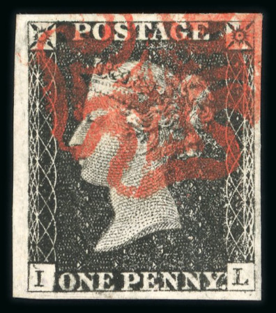 Stamp of Great Britain » 1840 1d Black and 1d Red plates 1a to 11 1840 1d black pl.1b IL with good to large margins and neat red MC