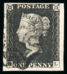Stamp of Great Britain » 1840 1d Black and 1d Red plates 1a to 11 1d black pl.1b CL with good to very large margins and black MC