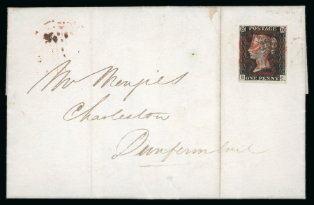 Stamp of Great Britain » 1840 1d Black and 2d Blue "May Dates" 1840 (May 28) entire from Edinburgh to Charleston (Scotland) with 1d black pl.2 RC