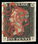 Stamp of Great Britain » 1840 1d Black and 1d Red plates 1a to 11 1840 1d black pl.3 ID with four large, even margins and boldly struck red MC