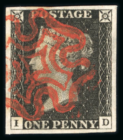 Stamp of Great Britain » 1840 1d Black and 1d Red plates 1a to 11 1840 1d black pl.3 ID with four large, even margins and boldly struck red MC