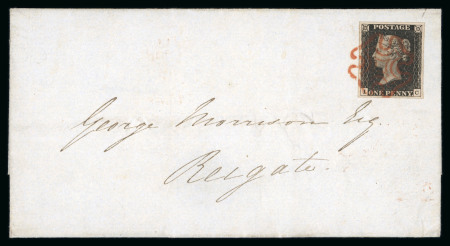 Stamp of Great Britain » 1840 1d Black and 1d Red plates 1a to 11 1d black pl.3 IC with good even margins on cover from London to Reigate