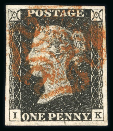 Stamp of Great Britain » 1840 1d Black and 1d Red plates 1a to 11 1d black pl.4 IK with good to very good margins and neat red MC