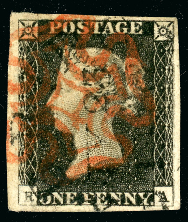 Stamp of Great Britain » 1840 1d Black and 1d Red plates 1a to 11 1840 1d. black. Pl. 2, RA cancelled by a fine strike of the red Maltese cross and part Town cancel