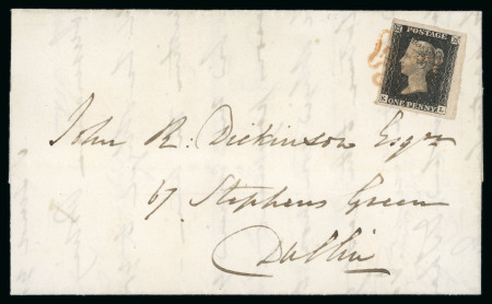 Stamp of Great Britain » 1840 1d Black and 1d Red plates 1a to 11 1840 1d black pl. 4 KL with good to very large margins on entire sent within Ireland from Seapatrick to Dublin