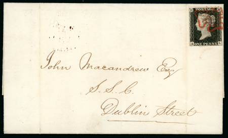Stamp of Great Britain » 1840 1d Black and 1d Red plates 1a to 11 1840 (May 23) entire used to Edinburgh, bearing an 1840 1d black pl.1a AL