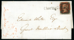 Stamp of Great Britain » 1840 1d Black and 1d Red plates 1a to 11 1840 (May 25) entire used in London with 1840 1d black pl.2 EE tied by red Maltese cross and CHARING CROSS straight line