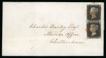 Stamp of Great Britain » 1840 1d Black and 1d Red plates 1a to 11 1840 1d black pl.4 OK and OL, two singles on cover from Northleach to Cheltenham