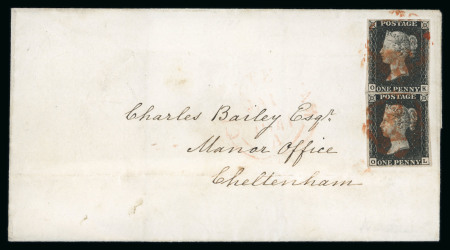 Stamp of Great Britain » 1840 1d Black and 1d Red plates 1a to 11 1840 1d black pl.4 OK and OL, two singles on cover from Northleach to Cheltenham