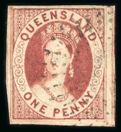 Stamp of Australia » Queensland 1d carmine-rose, very fine used example with wide margins all around, cancelled by multi dot