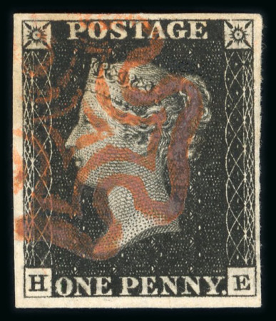 Stamp of Great Britain » 1840 1d Black and 1d Red plates 1a to 11 1840 1d black pl.5 HE with fine to good margins and crisply struck red MC