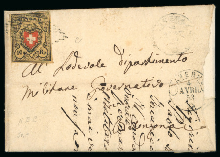 Stamp of Switzerland / Schweiz » Rayonmarken » Rayon II, gelb, ohne Kreuzeinfassung (STEIN A 2) Rayon II Type 13 A2-RO von Taverne (TI) nach Bellinzona