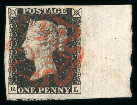 Stamp of Great Britain » 1840 1d Black and 1d Red plates 1a to 11 1840 1d black pl.5 RL right wing marginal with full selvedge and fully struck red MC