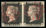 Stamp of Great Britain » 1840 1d Black and 1d Red plates 1a to 11 1840 1d black pl.6 FE-FF horizontal pair used