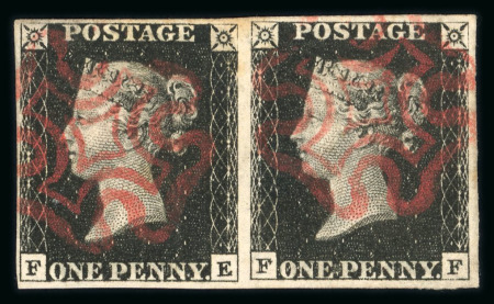 Stamp of Great Britain » 1840 1d Black and 1d Red plates 1a to 11 1840 1d black pl.6 FE-FF horizontal pair used