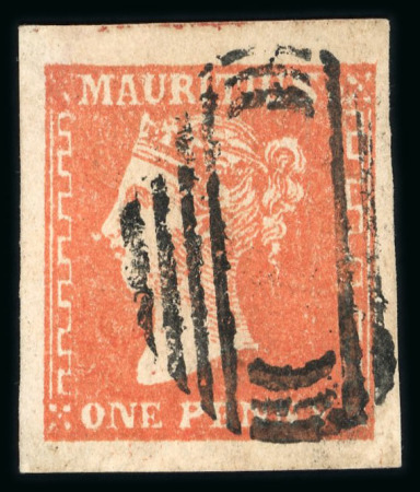 Stamp of Mauritius » 1859 Dardenne Issue (SG 41-44) 1859 1d vermilion with very wide margins on all sides, cancelled by very clear mute oval