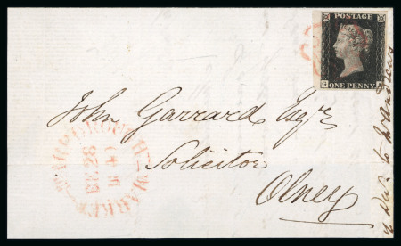 Stamp of Great Britain » 1840 1d Black and 1d Red plates 1a to 11 1840 1d black pl.8 GA with clear to very large (at left) margins on part cover