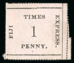 Stamp of Fiji 1870 1d black and rose unused with small part original gum