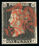 Stamp of Great Britain » 1840 1d Black and 1d Red plates 1a to 11 1840 1d black pl.8 OF with close to good margins and bold red MC