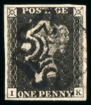 Stamp of Great Britain » 1840 1d Black and 1d Red plates 1a to 11 1840 1d black pl.9 IK with good margins and black MC