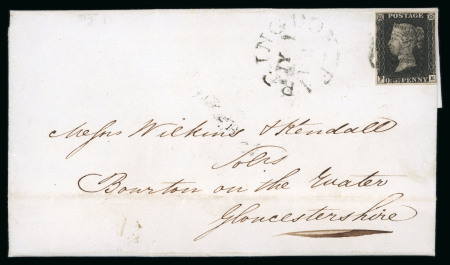 Stamp of Great Britain » 1840 1d Black and 1d Red plates 1a to 11 1840 1d black pl.9 FE with fine to good margins on entire to Bourton on the Water
