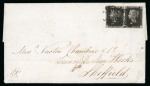 Stamp of Great Britain » 1840 1d Black and 1d Red plates 1a to 11 1840 1d black pl.10 MI-MJ in horizontal pair with good to large margins on entire to Sheffield
