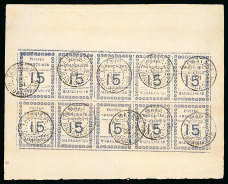 Stamp of Colonies françaises » Madagascar (Poste française) 1891, YT& n° 10a feuillet de dix timbres oblitérés,