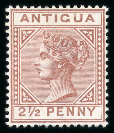 Stamp of Antigua & Barbuda 1879 2 1/2d red-brown and 4d blue, unused with large part original gum
