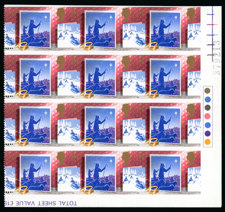Stamp of Great Britain » Queen Elizabeth II 1988 Christmas 19p mint n.h. "Traffic Light" block of 12 with 4 pairs variety imperforate