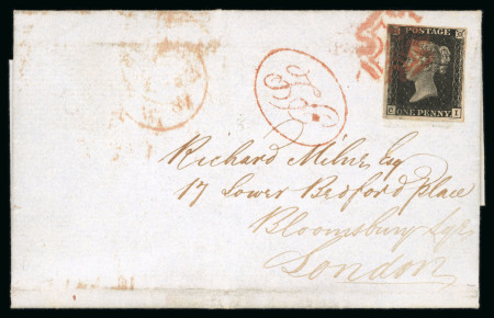 Stamp of Great Britain » 1840 1d Black and 1d Red plates 1a to 11 1840 1d black pl.10 CI on cover to London tied by red MC