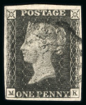 Stamp of Great Britain » 1840 1d Black and 1d Red plates 1a to 11 1840 1d black pl.11 MK with fine to large margins and black MC