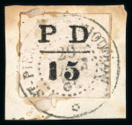 Stamp of Colonies françaises » St. Pierre et Miquelon 1886. YT n° 17 oblitéré sur fragment. Superbe oblitération.