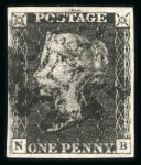 Stamp of Great Britain » 1840 1d Black and 1d Red plates 1a to 11 1d black (NB) Pl.11 with 4 margins and black MC, with matched 1d red