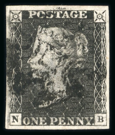 Stamp of Great Britain » 1840 1d Black and 1d Red plates 1a to 11 1d black (NB) Pl.11 with 4 margins and black MC, with matched 1d red