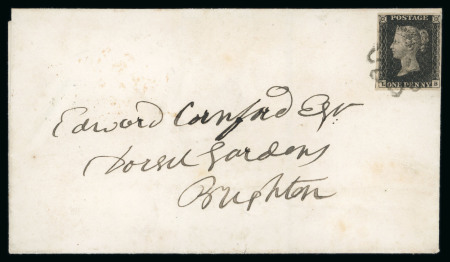 Stamp of Great Britain » 1840 1d Black and 1d Red plates 1a to 11 1840 1d black pl.11 LB with fine to large margins on cover from Scotland