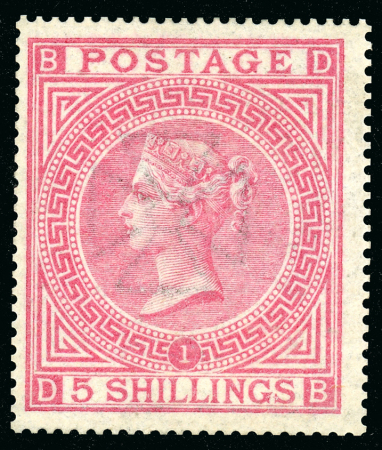Stamp of Great Britain » 1855-1900 Surface Printed » 1867-83 High Values 1867-83 wmk MC 5s rose pl.1 DB, fine mint