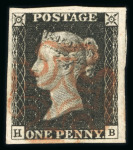 Stamp of Great Britain » 1840 1d Black and 1d Red plates 1a to 11 1840 1d black pl.1b HB with good to large margins and red MC