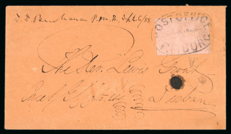 Stamp of South Africa » Natal 1857 3d rose on fine envelope to Durban with docketing “Sept 6 1858”