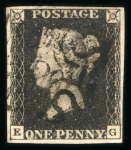 Stamp of Great Britain » Penny Post Postmarks Used As Cancellations 1840 1d black pl.3 OE with four margins and red MC with partial "(Poul)ton / (Penny) Post" cancel